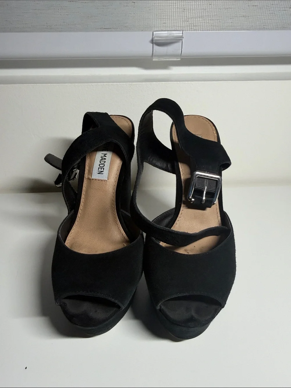 Black Suede Platform Block Heel Sandals (5” heel)